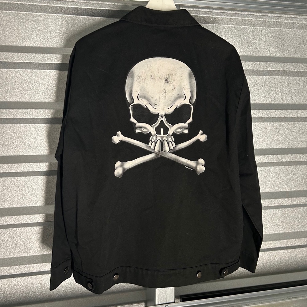 VINTAGE 1999 Hot Leathers Work Jacket Mens L Black Skull Biker Hepcat 90s